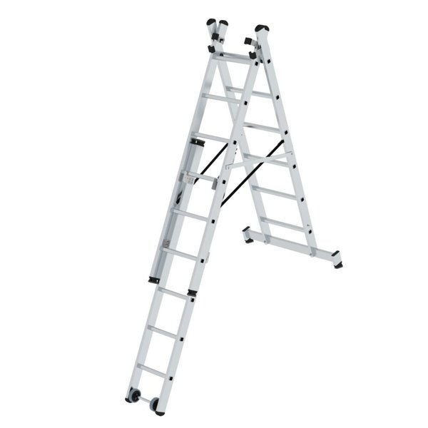 Günzburger Steigtechnik Sprossen-Mehrzweckleiter 3-teilig mit nivello®-Traverse und Wandlaufrollen 3x6 Sprossen