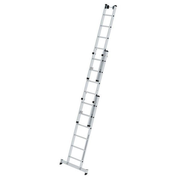 Günzburger Steigtechnik Sprossen-Mehrzweckleiter 3-teilig mit nivello®-Traverse und Wandlaufrollen 3x6 Sprossen