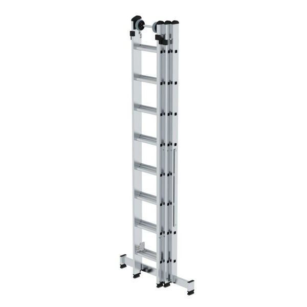 Günzburger Steigtechnik Sprossen-Mehrzweckleiter 3-teilig mit nivello®-Traverse und Wandlaufrollen 3x8 Sprossen