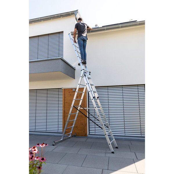 Günzburger Steigtechnik Mehrzweckleiter 3-teilig mit nivello®-Traverse 3x11 Sprossen