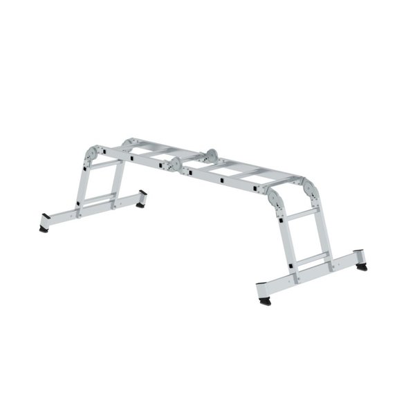 Günzburger Steigtechnik Vielzweckleiter 4-teilig mit nivello®-Traverse und Holzbelag 2x2 + 2x3 Sprossen