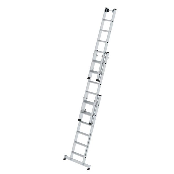 Günzburger Steigtechnik Stufen-Mehrzweckleiter 3-teilig mit nivello®-Traverse 3x6 Stufen