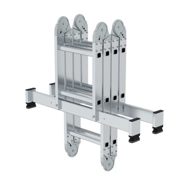 Günzburger Steigtechnik Vielzweckleiter 4-teilig mit nivello®-Traverse und Holzbelag 2x2 + 2x3 Sprossen