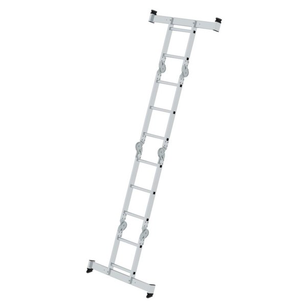 Günzburger Steigtechnik Vielzweckleiter 4-teilig mit nivello®-Traverse und Holzbelag 2x2 + 2x3 Sprossen