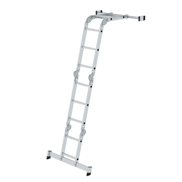 Günzburger Steigtechnik Vielzweckleiter 4-teilig mit nivello®-Traverse und Holzbelag 2x2 + 2x3 Sprossen