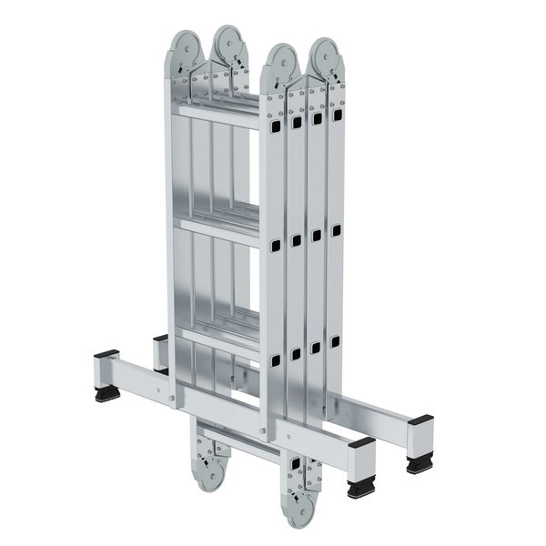 Günzburger Steigtechnik Vielzweckleiter 4-teilig mit nivello®-Traverse und Holzbelag 2x3 + 2x4 Sprossen