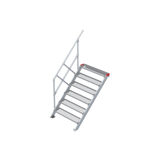 Euroline Treppe 45 Grad, 1000 mm Stufenbreite, 1 Handlauf, Stufenausführung Stahl - Gitterrost  6 Stufen
