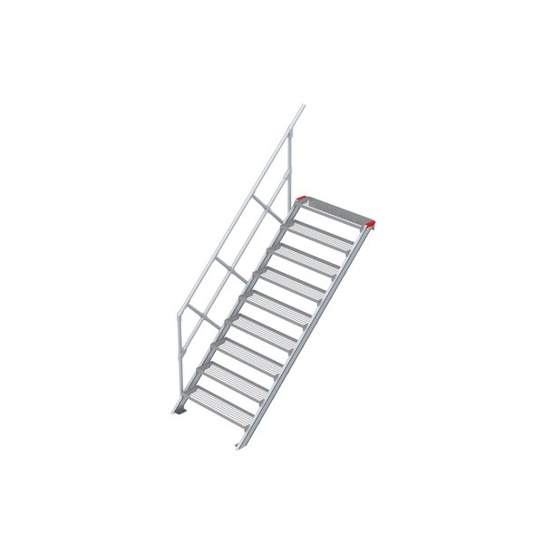 Euroline Treppe 45 Grad, 1000 mm Stufenbreite, 1 Handlauf, Stufenausführung Stahl - Gitterrost  9 Stufen