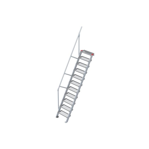 Euroline Treppe 60 Grad, 600 mm Stufenbreite, 1 Handlauf, Stufenausführung Stahl - Gitterrost 11 Stufen
