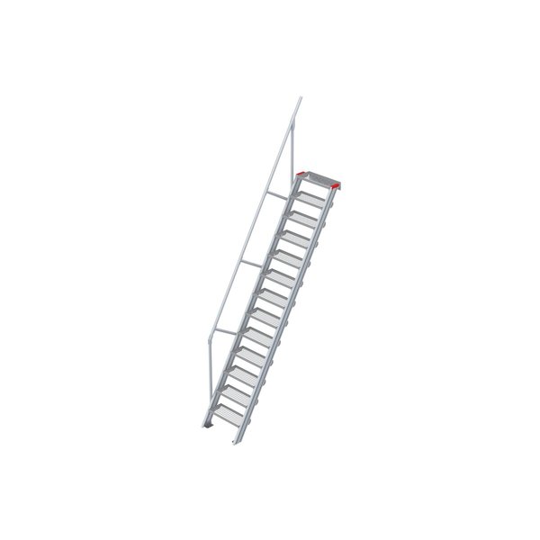 Euroline Treppe 60 Grad, 600 mm Stufenbreite, 1 Handlauf, Stufenausführung Stahl - Gitterrost 13 Stufen