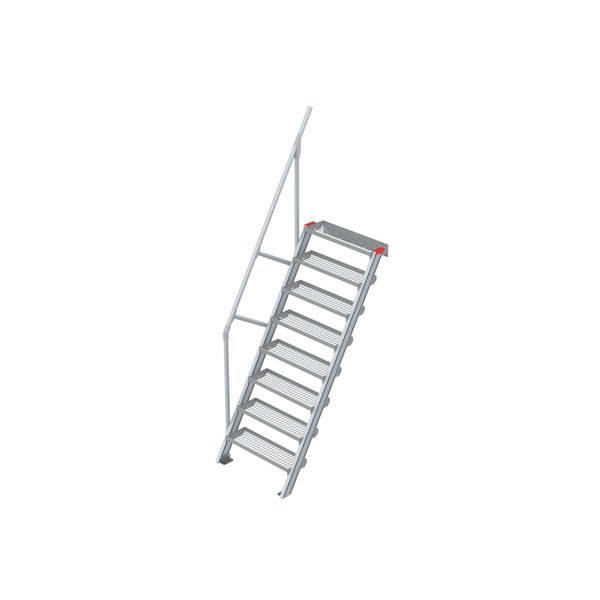 Euroline Treppe 60 Grad, 800 mm Stufenbreite, 1 Handlauf, Stufenausführung Stahl - Gitterrost 8 Stufen
