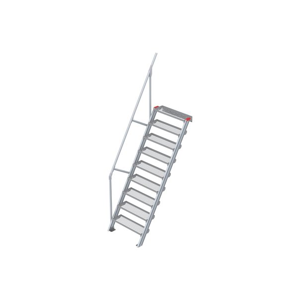 Euroline Treppe 60 Grad, 800 mm Stufenbreite, 1 Handlauf, Stufenausführung Stahl - Gitterrost 9 Stufen