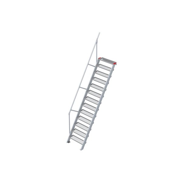 Euroline Treppe 60 Grad, 800 mm Stufenbreite, 1 Handlauf, Stufenausführung Stahl - Gitterrost 13 Stufen