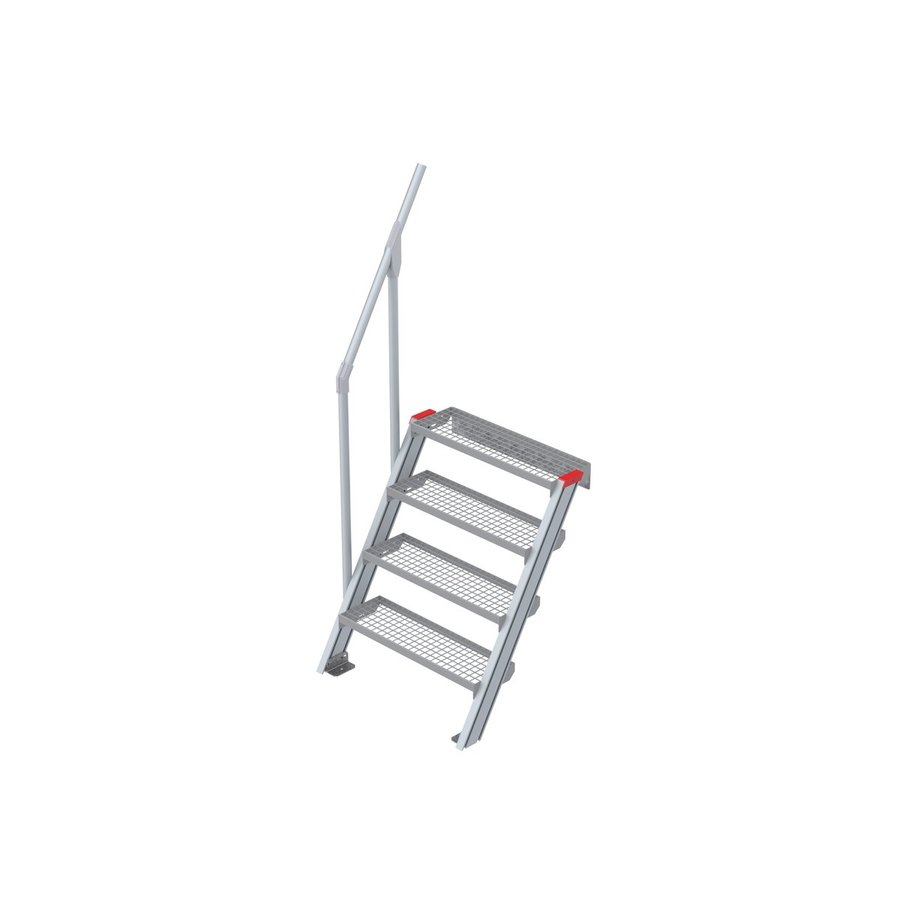 Euroline Treppe 60 Grad, 800 mm Stufenbreite, 1 Handlauf, Stufenausführung Stahl - Gitterrost 4 Stufen
