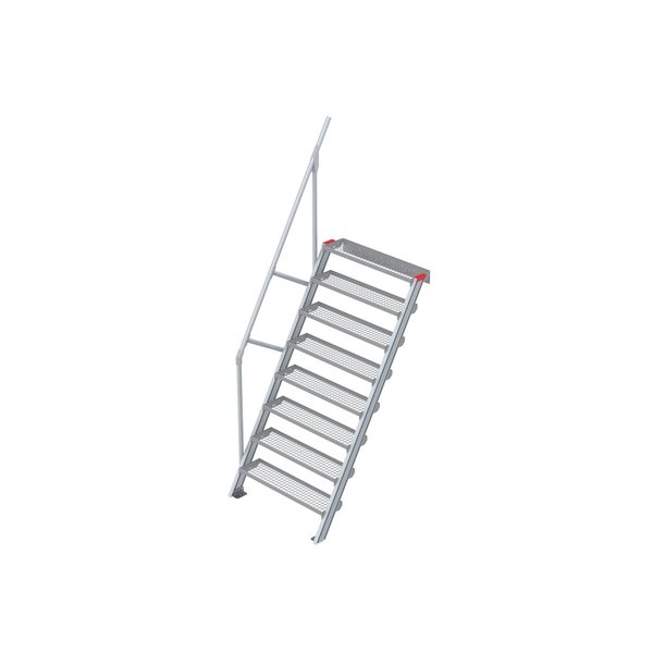 Euroline Treppe 60 Grad, 1000 mm Stufenbreite, 1 Handlauf, Stufenausführung Stahl - Gitterrost 8 Stufen