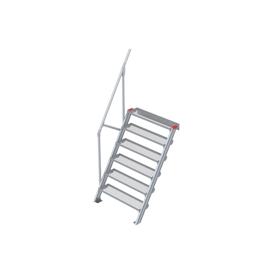 Euroline Treppe 60 Grad, 1000 mm Stufenbreite, 1 Handlauf, Stufenausführung Stahl - Gitterrost 6 Stufen