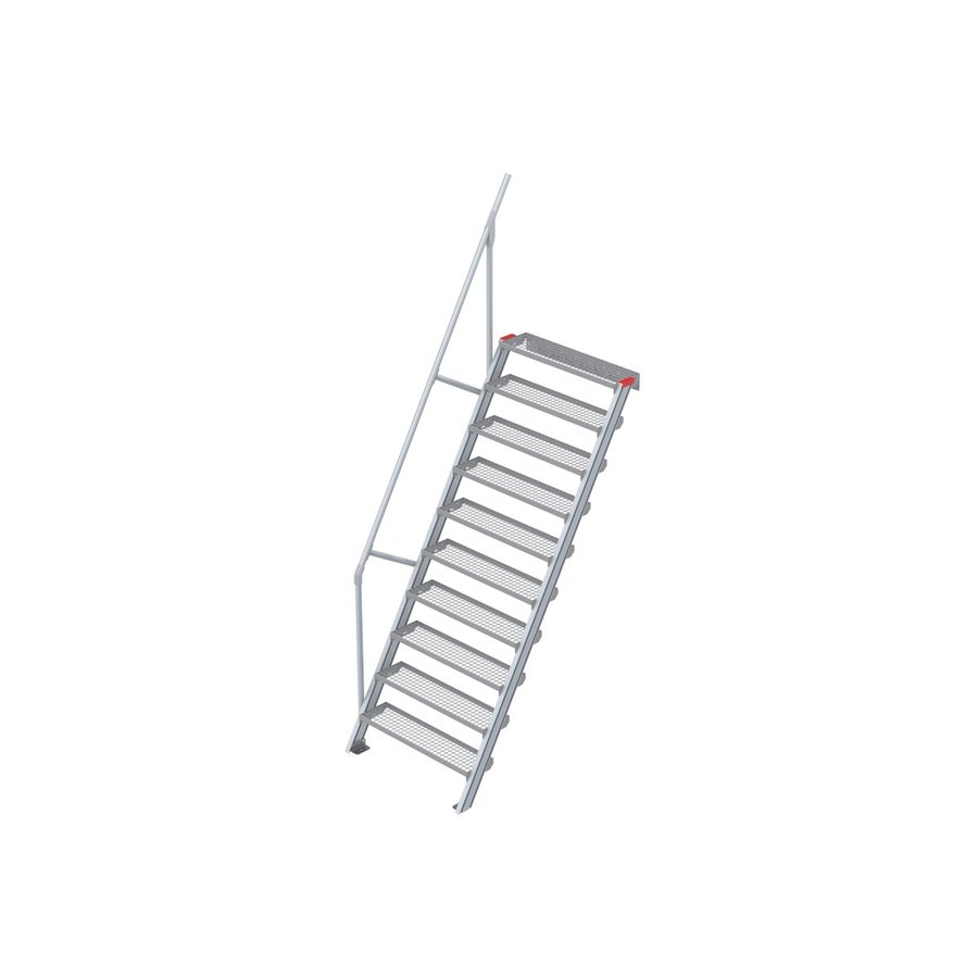 Euroline Treppe 60 Grad, 1000 mm Stufenbreite, 1 Handlauf, Stufenausführung Stahl - Gitterrost 10 Stufen