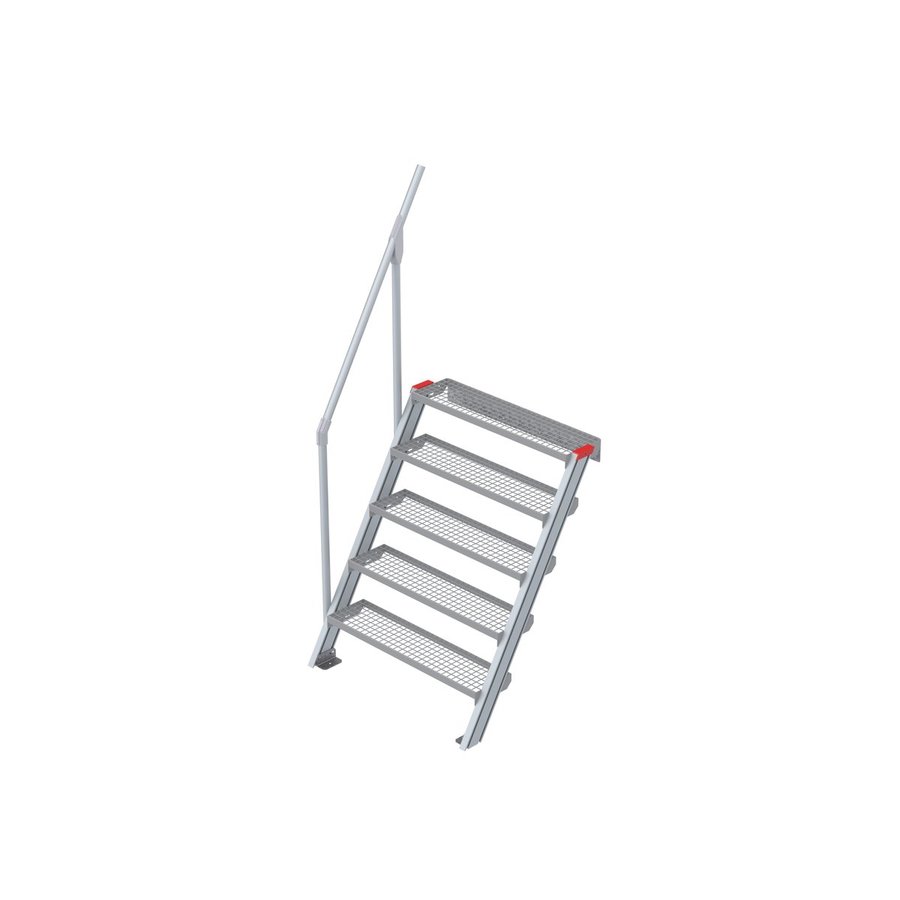 Euroline Treppe 60 Grad, 1000 mm Stufenbreite, 1 Handlauf, Stufenausführung Stahl - Gitterrost 5 Stufen