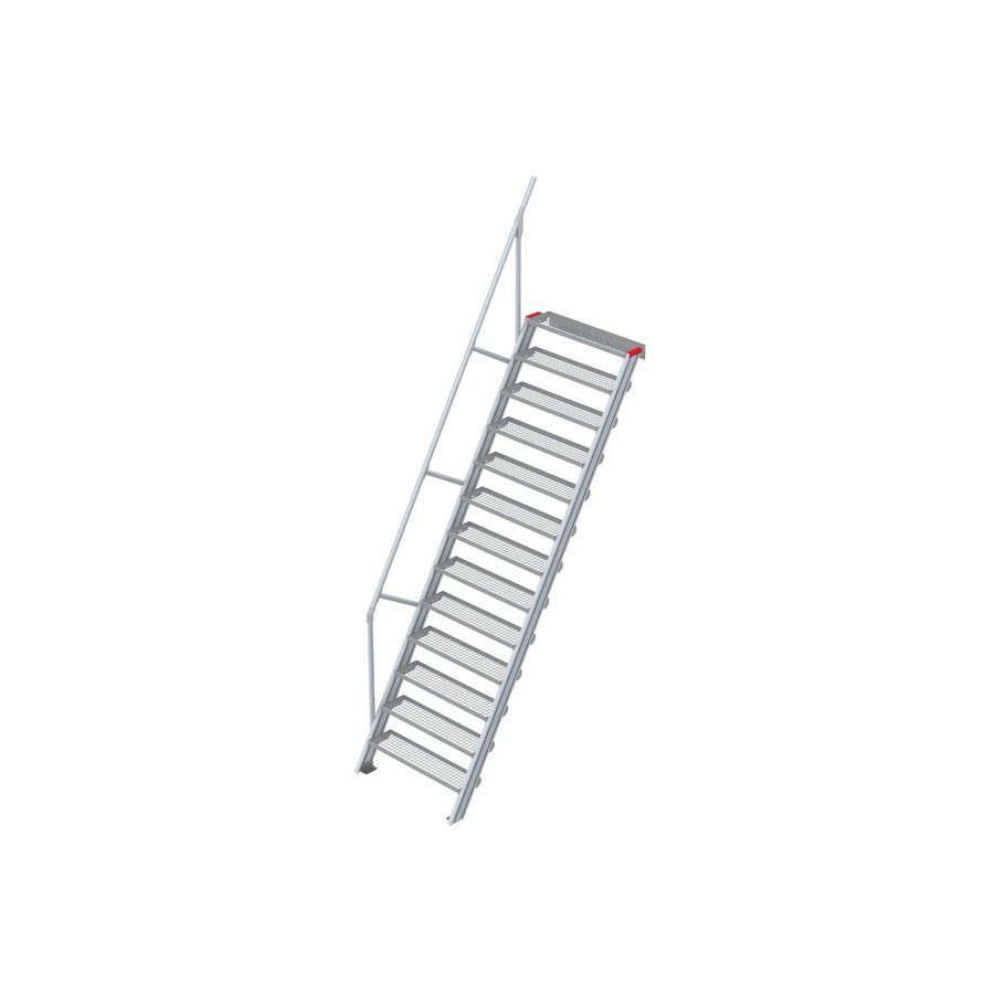Euroline Treppe 60 Grad, 1000 mm Stufenbreite, 1 Handlauf, Stufenausführung Stahl - Gitterrost 13 Stufen