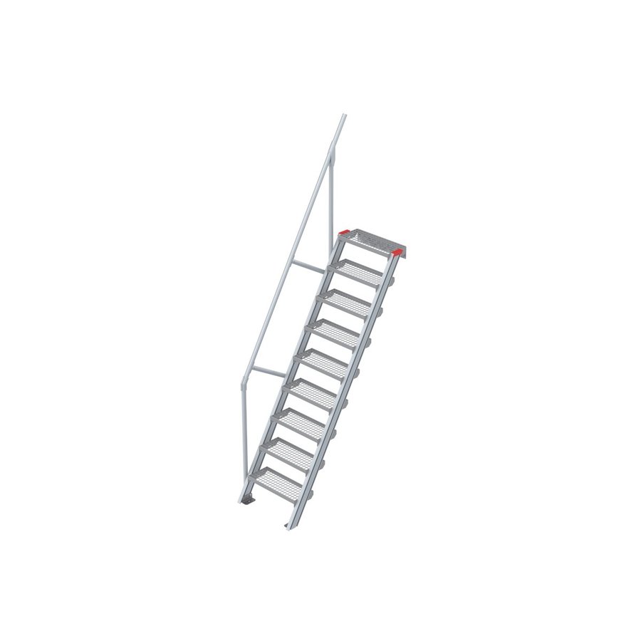 Euroline Treppe 60 Grad, 600 mm Stufenbreite, 1 Handlauf, Stufenausführung Stahl - Gitterrost 9 Stufen