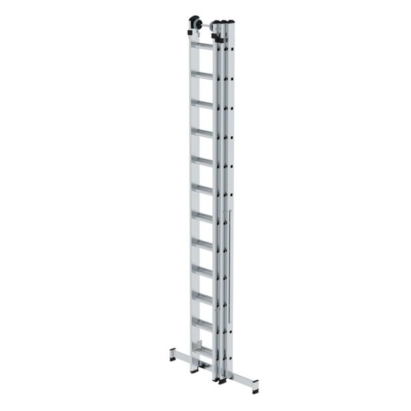 Günzburger Steigtechnik Sprossen-Mehrzweckleiter 3-teilig mit nivello®-Traverse und Wandlaufrollen 3x12 Sprossen