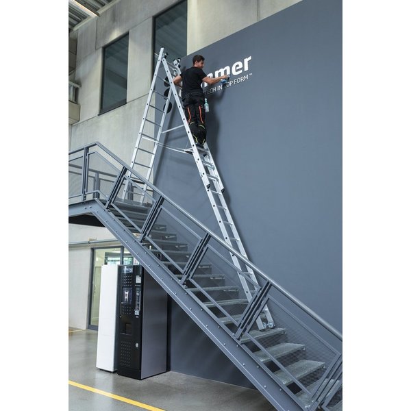 Günzburger Steigtechnik Sprossen-Mehrzweckleiter 3-teilig mit nivello®-Traverse und Wandlaufrollen 3x12 Sprossen