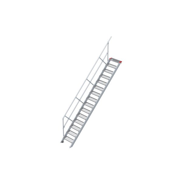 Euroline Treppe 45 Grad, 600 mm Stufenbreite, 1 Handlauf, Stufenausführung Stahl - Gitterrost 15 Stufen