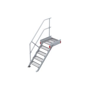 Euroline Podesttreppe 45 Grad, 600 mm Stufenbreite 1 Treppen-/Podestgeländer, Stufenausführung Stahl - Gitterrost