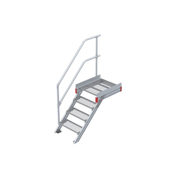 Euroline Podesttreppe 45 Grad, 600 mm Stufenbreite 1 Treppen-/Podestgeländer, Stufenausführung Stahl - Gitterrost 4 Stufen