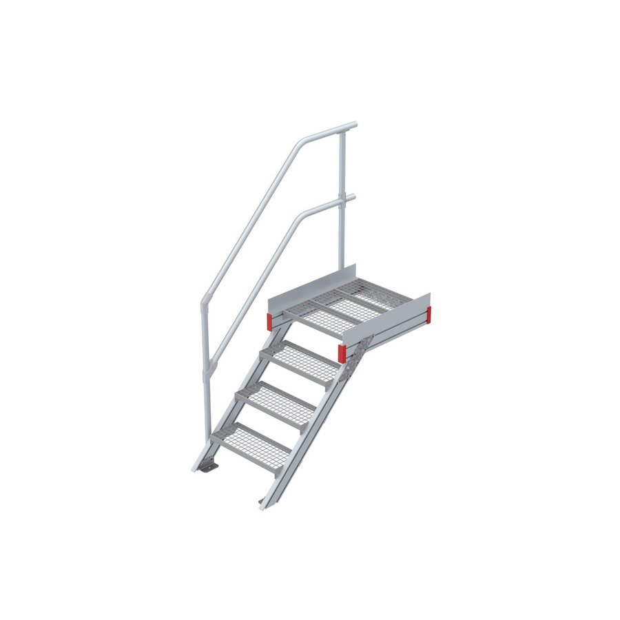Euroline Podesttreppe 45 Grad, 600 mm Stufenbreite 1 Treppen-/Podestgeländer, Stufenausführung Stahl - Gitterrost 4 Stufen