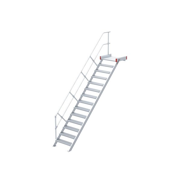 Euroline Podesttreppe 45 Grad, 600 mm Stufenbreite 1 Treppen-/Podestgeländer, Stufenausführung Alu – gerieft 14 Stufen