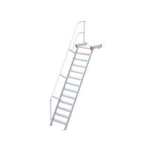 Euroline Podesttreppe 60 Grad, 800 mm Stufenbreite, 1 Treppen-/Podestgeländer, Stufenausführung Alu – gerieft