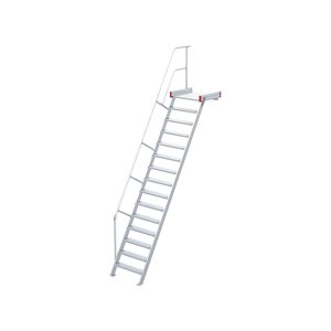 Euroline Podesttreppe 60 Grad, 800 mm Stufenbreite, 1 Treppen-/Podestgeländer, Stufenausführung Alu – gerieft