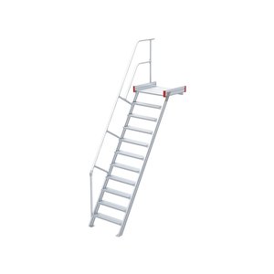 Euroline Podesttreppe 60 Grad, 800 mm Stufenbreite, 1 Treppen-/Podestgeländer, Stufenausführung Alu – gerieft
