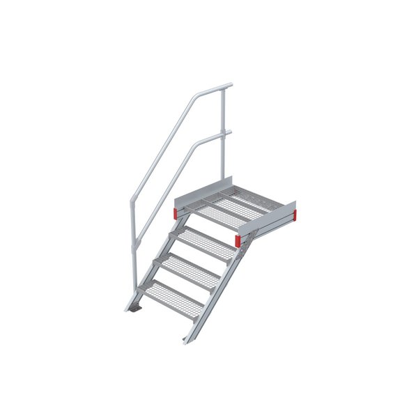 Euroline Podesttreppe 45 Grad, 800 mm Stufenbreite 1 Treppen-/Podestgeländer, Stufenausführung Stahl - Gitterrost 4 Stufen