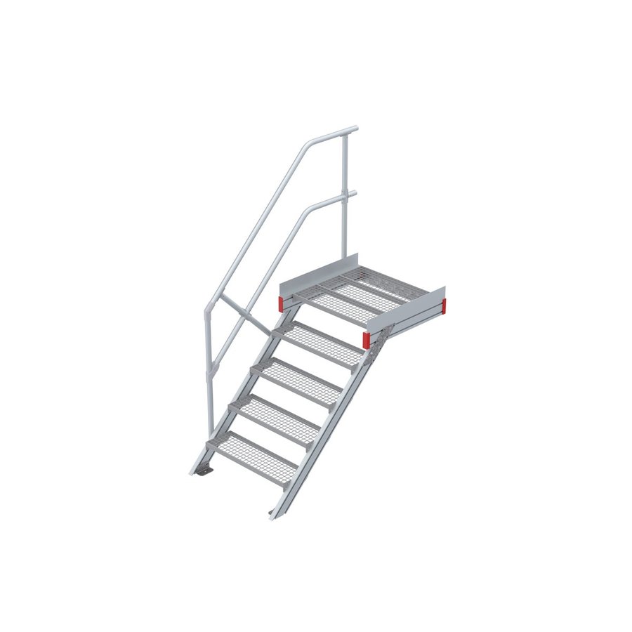 Euroline Podesttreppe 45 Grad, 800 mm Stufenbreite 1 Treppen-/Podestgeländer, Stufenausführung Stahl - Gitterrost 5 Stufen