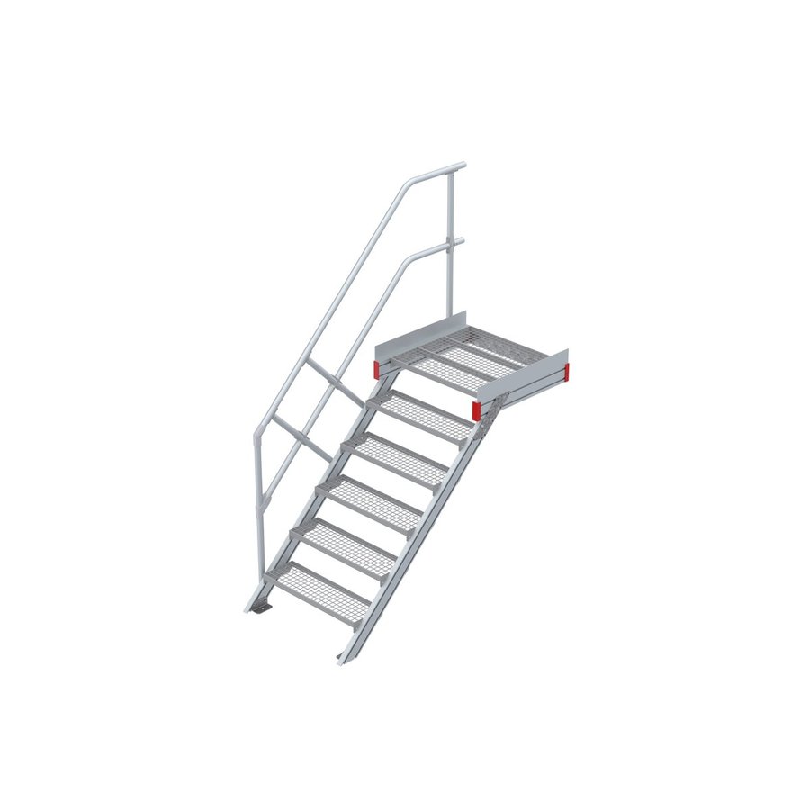 Euroline Podesttreppe 45 Grad, 800 mm Stufenbreite 1 Treppen-/Podestgeländer, Stufenausführung Stahl - Gitterrost 6 Stufen