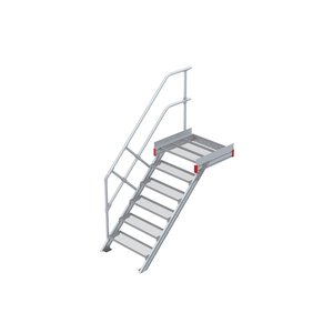 Euroline Podesttreppe 45 Grad, 800 mm Stufenbreite 1 Treppen-/Podestgeländer, Stufenausführung Stahl - Gitterrost
