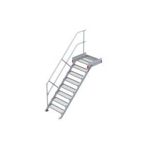 Euroline Podesttreppe 45 Grad, 800 mm Stufenbreite 1 Treppen-/Podestgeländer, Stufenausführung Stahl - Gitterrost