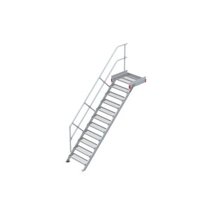 Euroline Podesttreppe 45 Grad, 800 mm Stufenbreite 1 Treppen-/Podestgeländer, Stufenausführung Stahl - Gitterrost