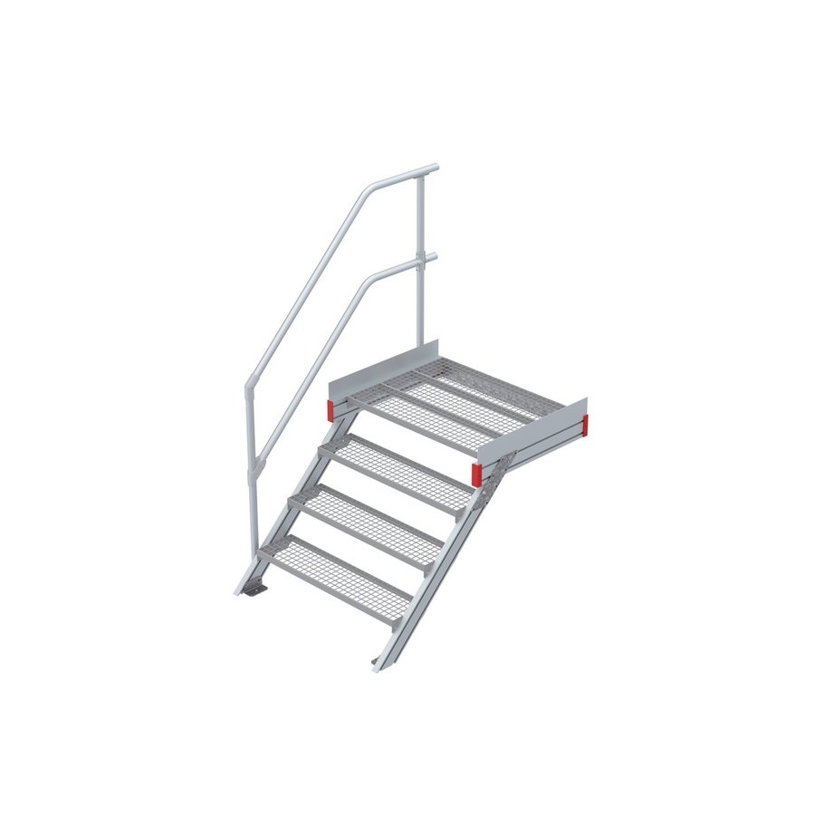 Euroline Podesttreppe 45 Grad, 1000 mm Stufenbreite 1 Treppen-/Podestgeländer, Stufenausführung Stahl - Gitterrost 4 Stufen