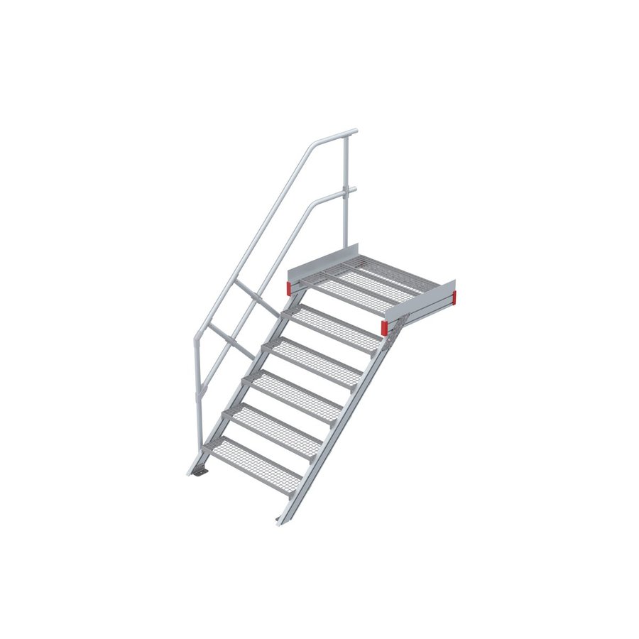 Euroline Podesttreppe 45 Grad, 1000 mm Stufenbreite 1 Treppen-/Podestgeländer, Stufenausführung Stahl - Gitterrost 6 Stufen