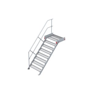 Euroline Podesttreppe 45 Grad, 1000 mm Stufenbreite 1 Treppen-/Podestgeländer, Stufenausführung Stahl - Gitterrost