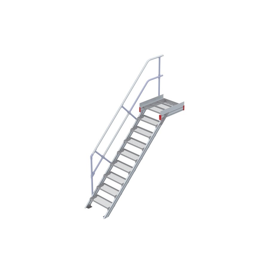 Euroline Podesttreppe 45 Grad, 600 mm Stufenbreite 1 Treppen-/Podestgeländer, Stufenausführung Stahl - Gitterrost 9 Stufen