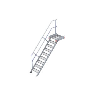 Euroline Podesttreppe 45 Grad, 600 mm Stufenbreite 1 Treppen-/Podestgeländer, Stufenausführung Stahl - Gitterrost