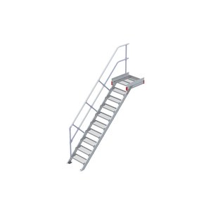 Euroline Podesttreppe 45 Grad, 600 mm Stufenbreite 1 Treppen-/Podestgeländer, Stufenausführung Stahl - Gitterrost