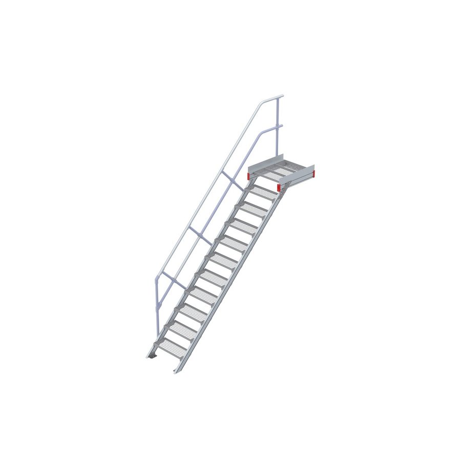Euroline Podesttreppe 45 Grad, 600 mm Stufenbreite 1 Treppen-/Podestgeländer, Stufenausführung Stahl - Gitterrost 11 Stufen