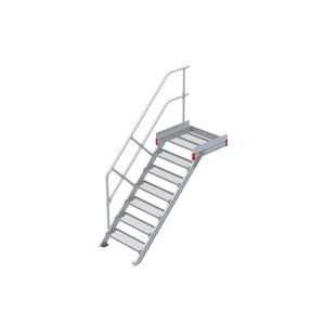 Euroline Podesttreppe 45 Grad, 800 mm Stufenbreite 1 Treppen-/Podestgeländer, Stufenausführung Stahl - Gitterrost