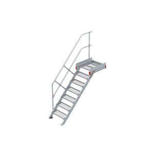 Euroline Podesttreppe 45 Grad, 600 mm Stufenbreite 1 Treppen-/Podestgeländer, Stufenausführung Stahl - Gitterrost
