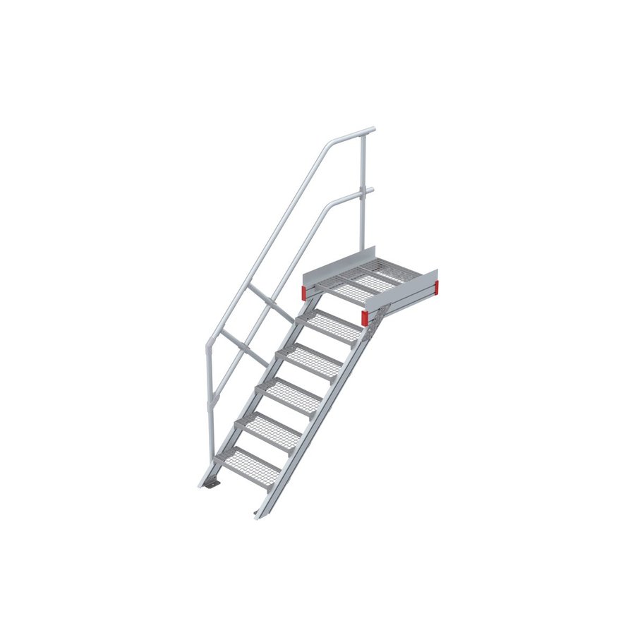 Euroline Podesttreppe 45 Grad, 600 mm Stufenbreite 1 Treppen-/Podestgeländer, Stufenausführung Stahl - Gitterrost 6 Stufen